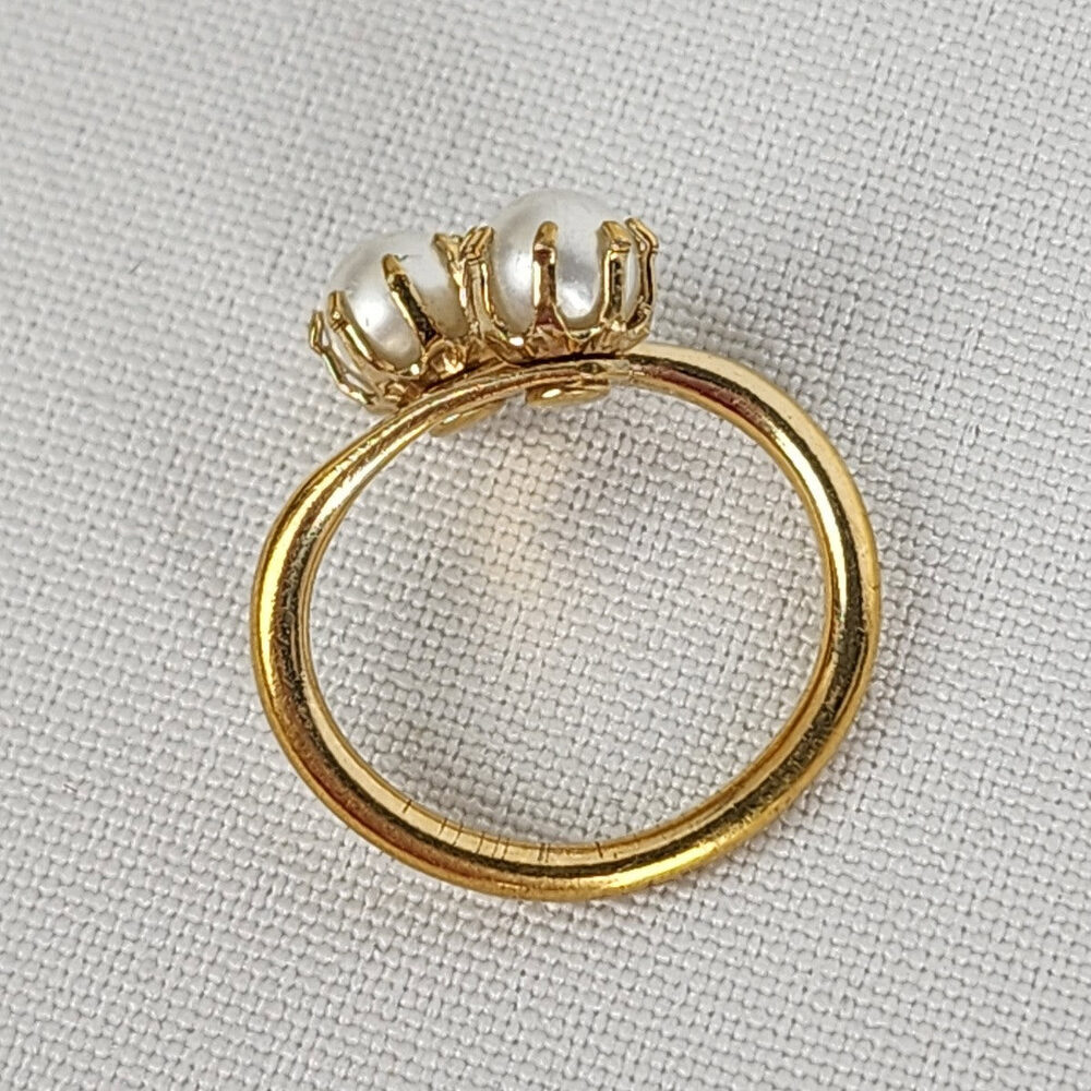 Vintage Sarah Coventry Faux Pearl Gold Tone Ring Adjustable - Picture 5 of 7